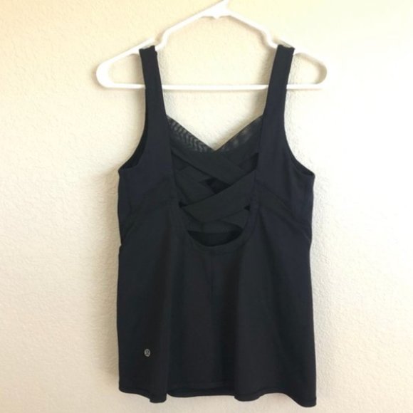 Lululemon Black Mesh Double Cross Stretch Tank Top - Picture 2 of 4